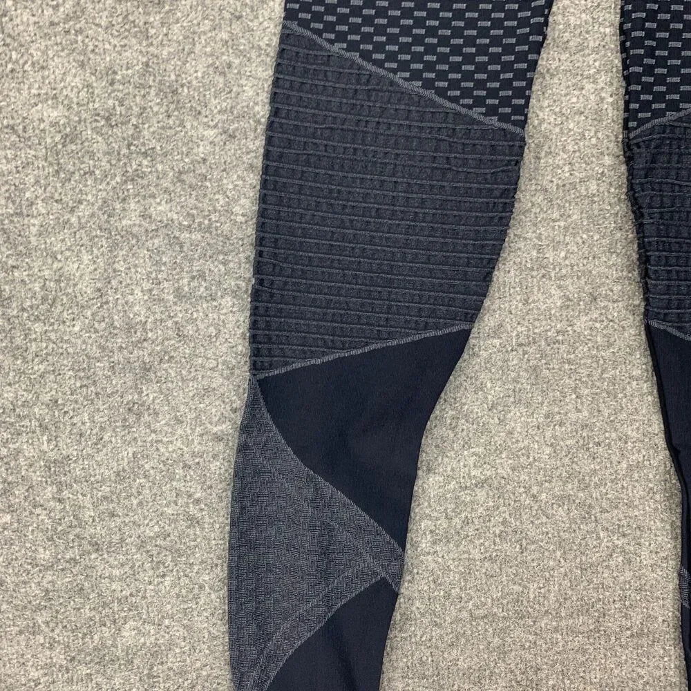 Spanx Leggings Womens L Large Black Blue Panel Seamless Moto High Rise Stretch